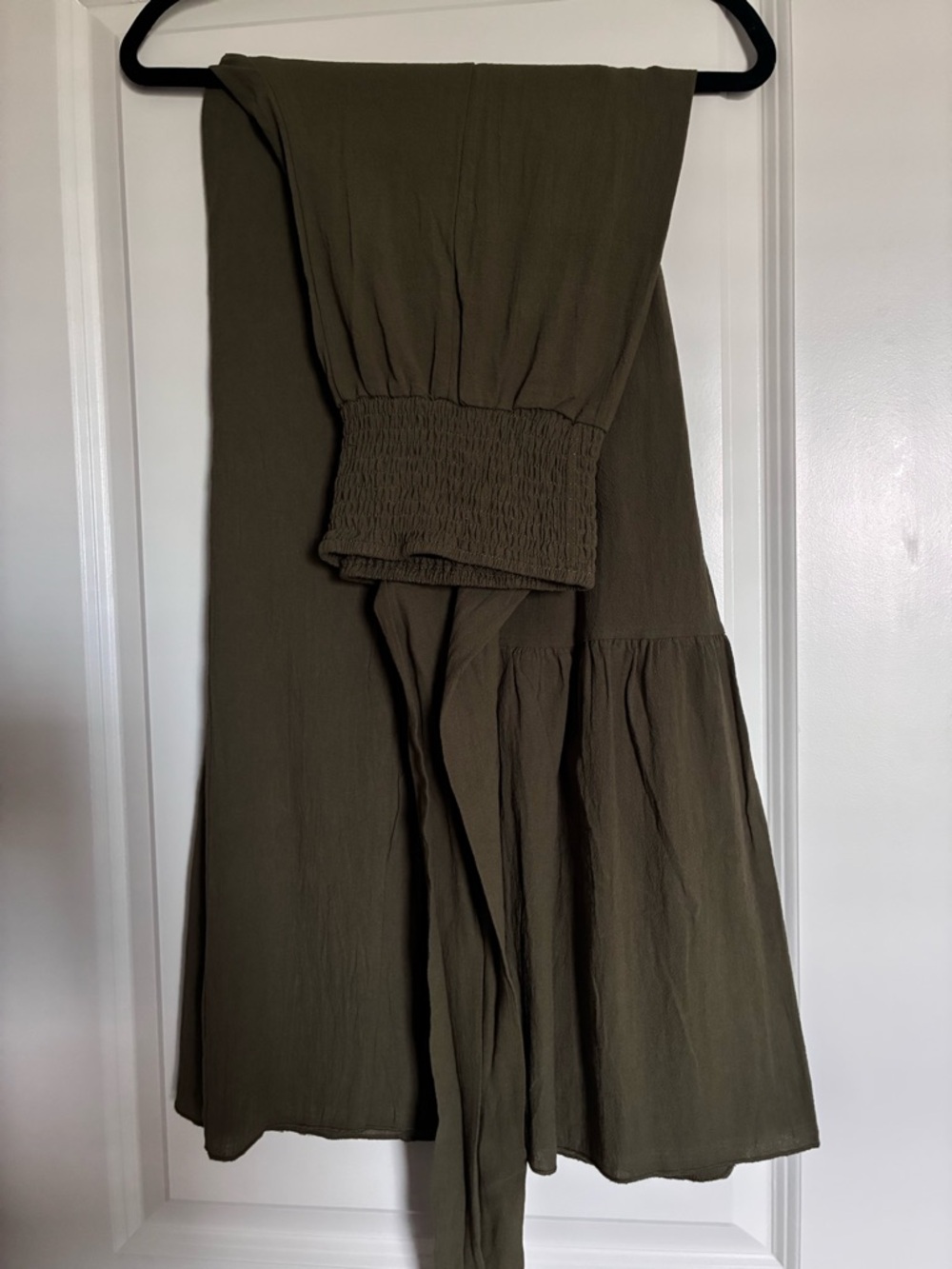 Cotton and Linen Blend Olive Green Tie-Waist Wide Leg Pants - Picture 8 of 8